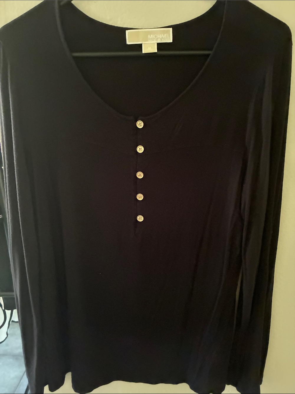 Michael Stars Black Long Sleeve Henley Top with Button Placket